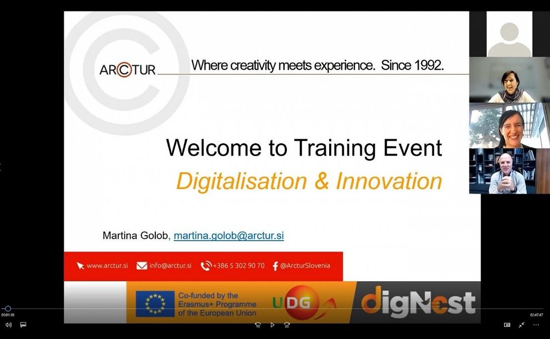 Screen shot of a zoom presentation about a training event Digitalisation and Innovation.