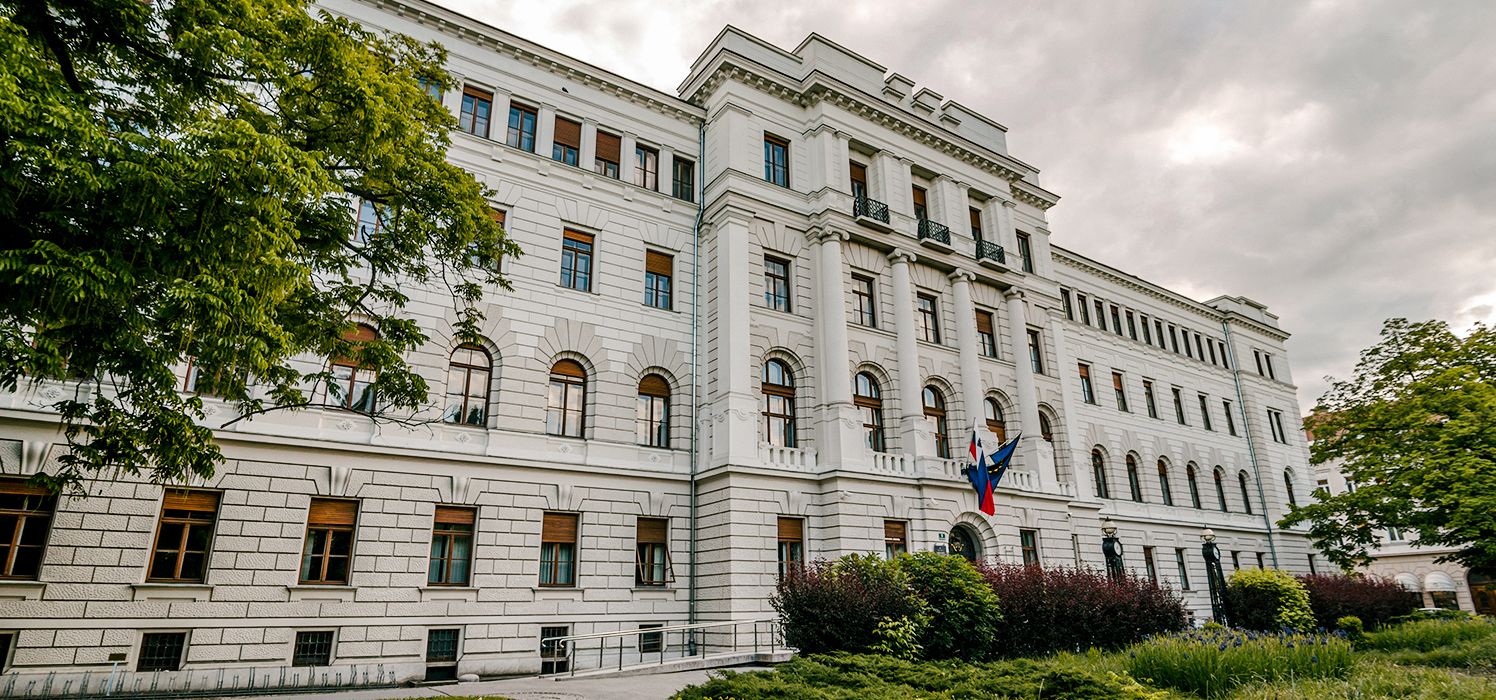 Front view of the Supreme Court building in the Republic of Slovenia.