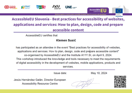 Certifikat o dostopnosti digitalnih vsebin (AccessibleEU)