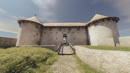 Digital photo of the entrance to the Kozlov Rob Castle in Tolmin.
