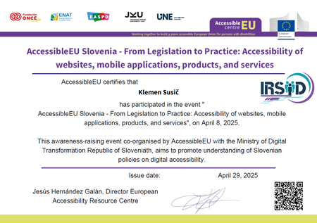 Certifikat o dostopnosti digitalnih vsebin (AccessibleEU)