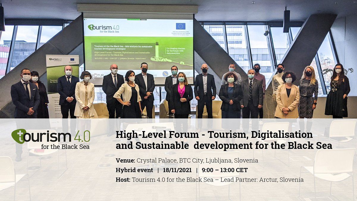 A group photograph of eighteen representatives at Tourism 4.0 for the Black sea event.