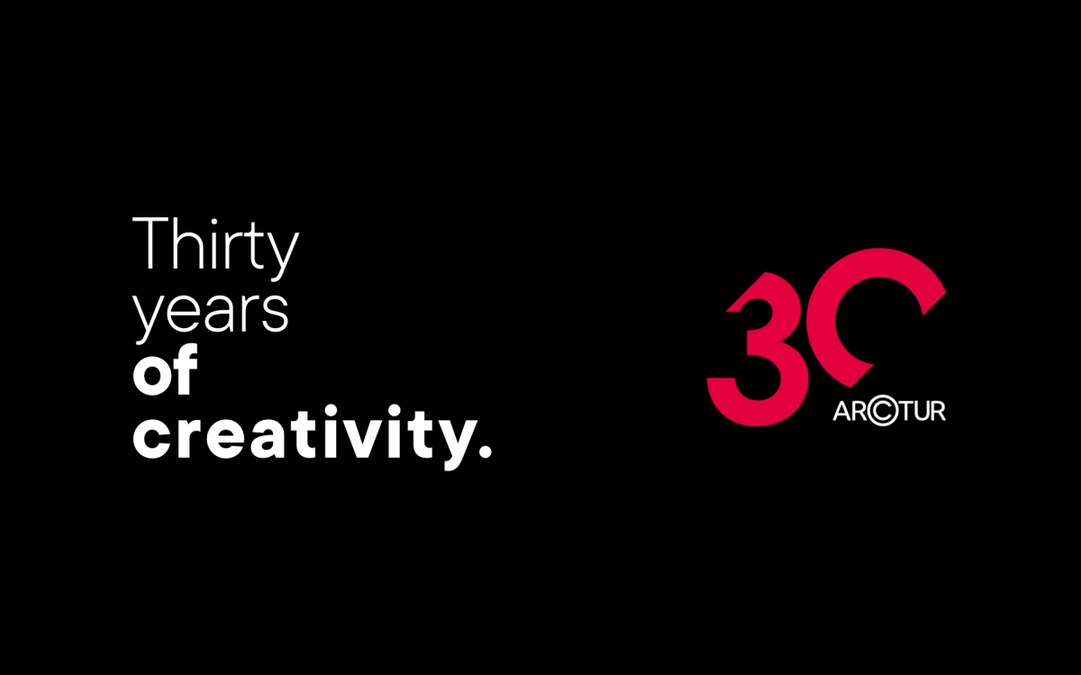Black poster titled Thirty years of creativity and next to the tile there is Arctus logo.