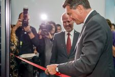 A photograph of the President of the Republic of Slovenia, Borut Pahor, at the ceremonial opening of Arctur's new supercomputer.